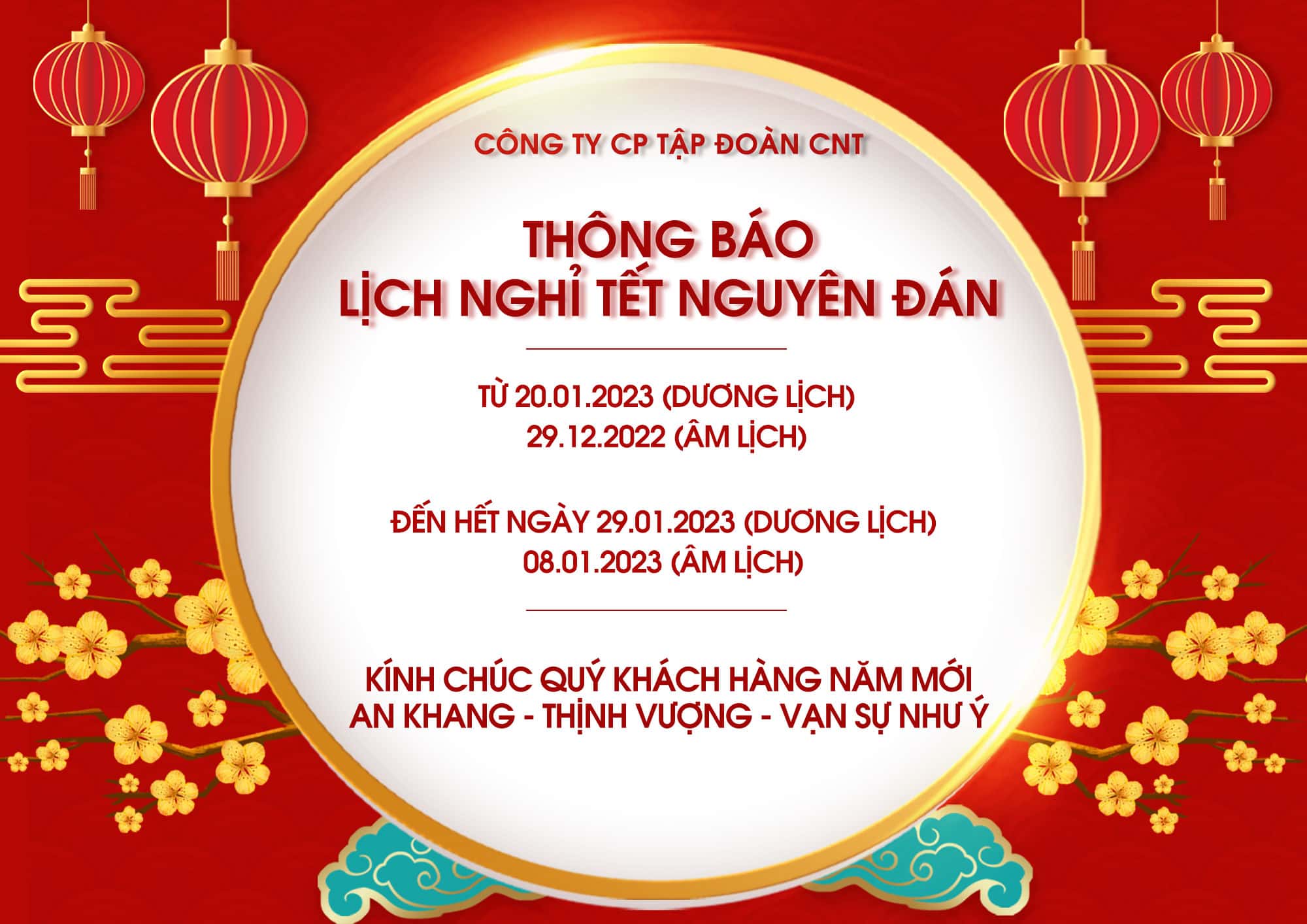 CNT GROUP THÔNG BÁO VỀ LỊCH NGHỈ TẾT NGUYÊN ĐÁN QUÝ MÃO NĂM 2023