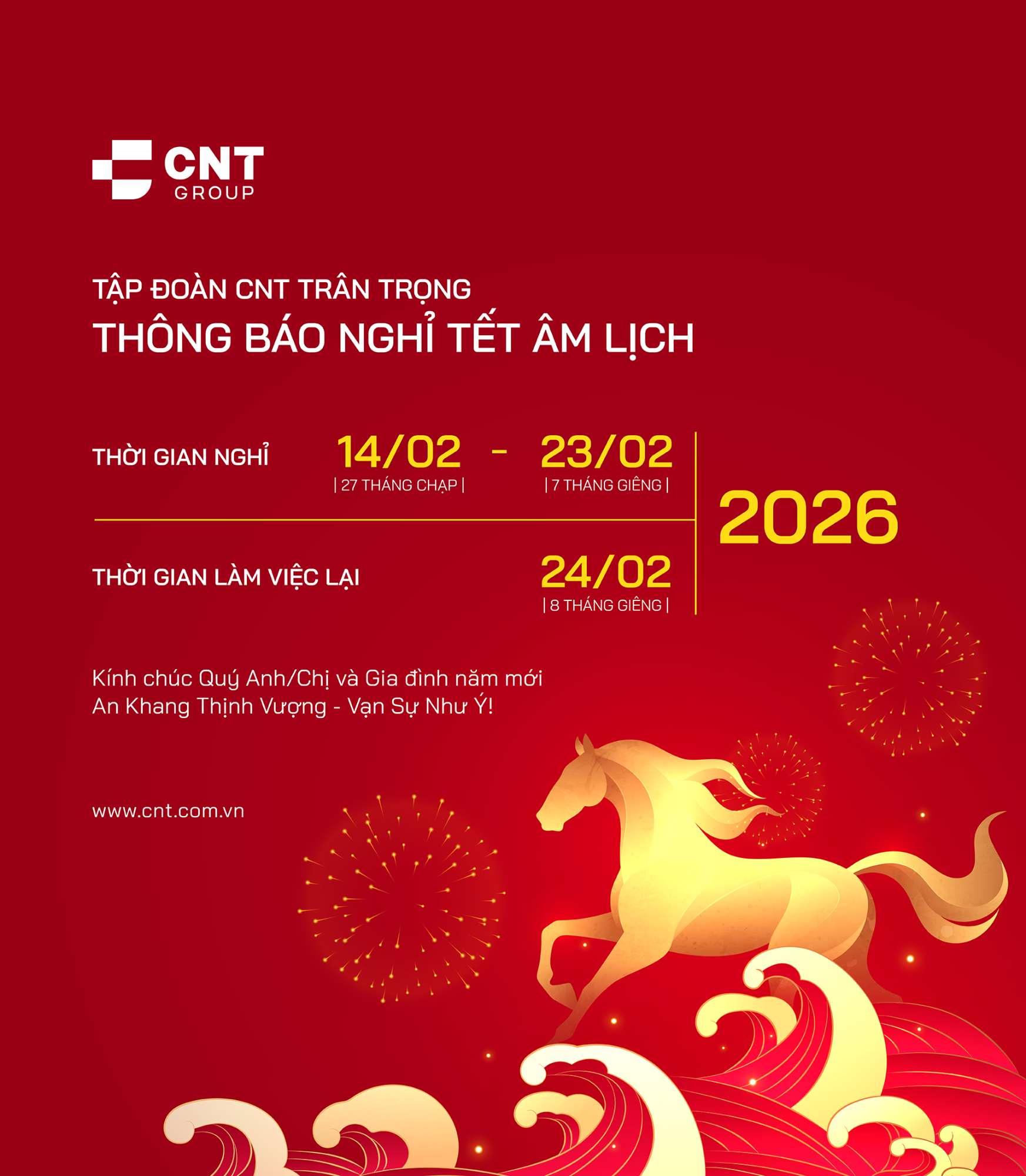 Thông Báo Lịch Nghỉ Tết Nguyên Đán 2026 – CNT Group